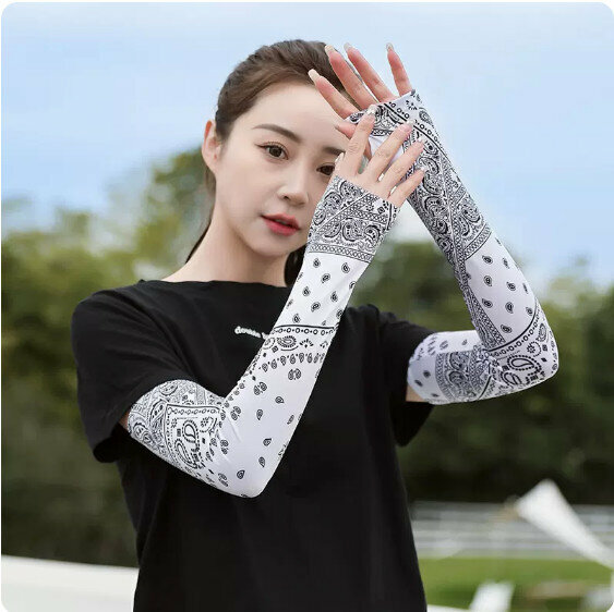 New summer ice sleeve sun protection arm sleeves (jade white cashew) [one size fits all]