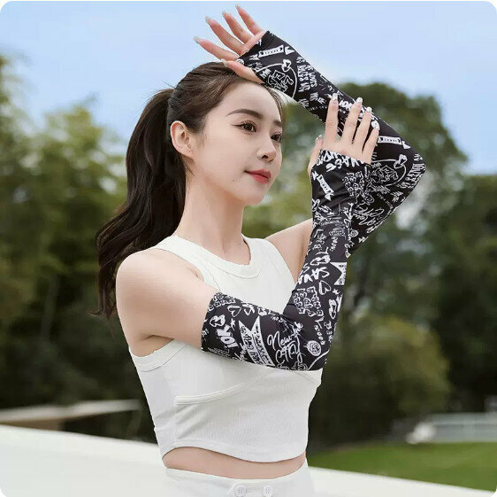 New summer ice sleeve sun protection arm sleeves (letter graffiti) [one size fits all]