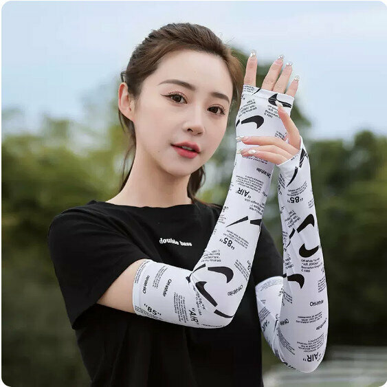 New summer ice sleeve sun protection arm sleeves (street white) [one size fits all]