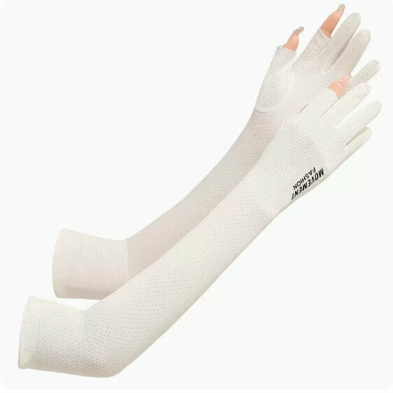 New sunscreen ice silk two-finger mesh ice sleeves (white) [One size fits all]