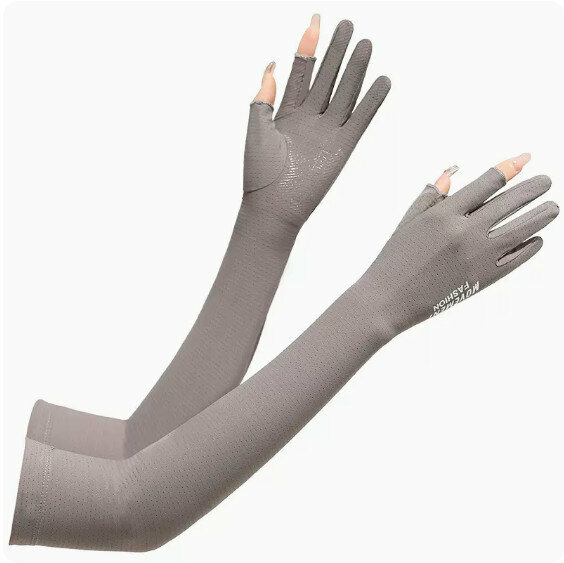 New sunscreen ice silk two-finger mesh ice sleeves (grey) [One size fits all]
