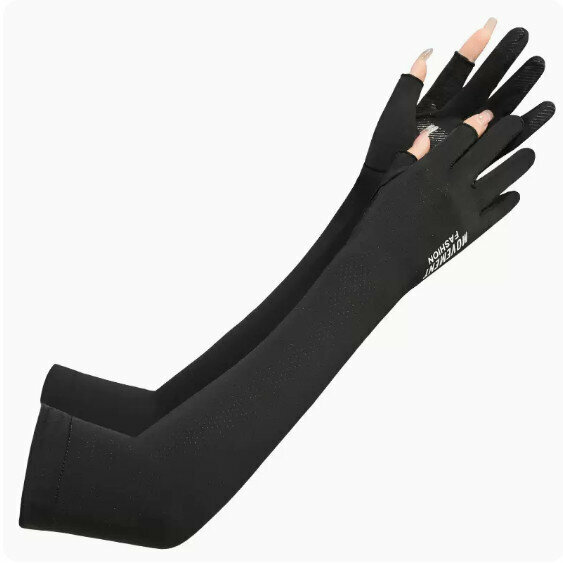 New sun protection ice silk two-finger mesh ice sleeves (black) [one size fits all]