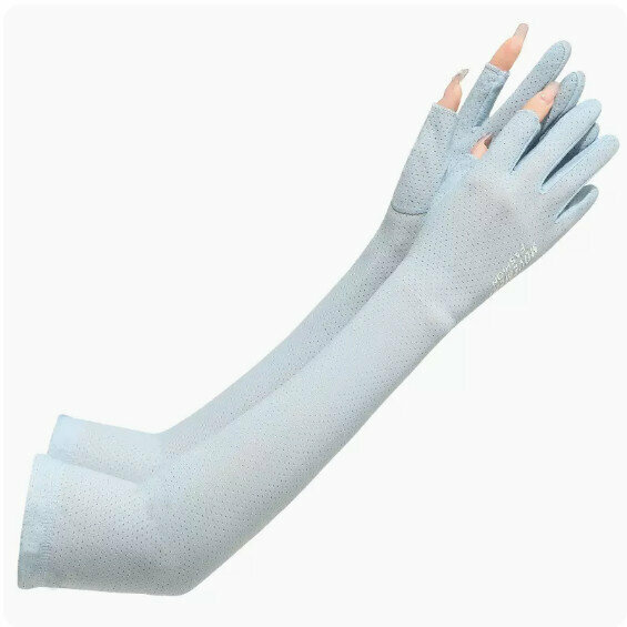 New sunscreen ice silk two-finger mesh ice sleeves (blue) [One size fits all]