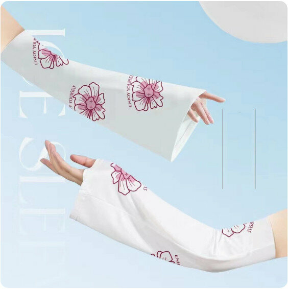 New Summer Bell Sleeves Ice Silk Sunscreen Hand Sleeves (Hyuna Color [Big Red Flower]) [One Size Fits All]