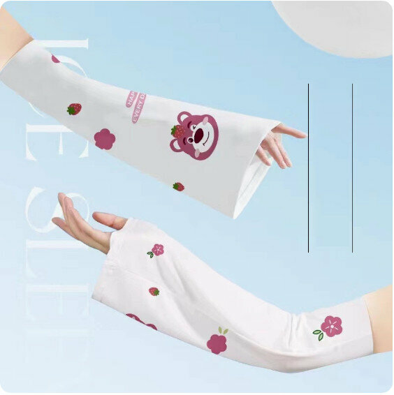 New summer bell sleeve ice silk sun protection hand sleeves (HyunA color [Strawberry Bear White]) [One size fits all]