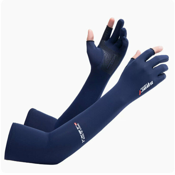 New summer ice silk sleeves (long style showing two fingers - blue) [One size fits all]