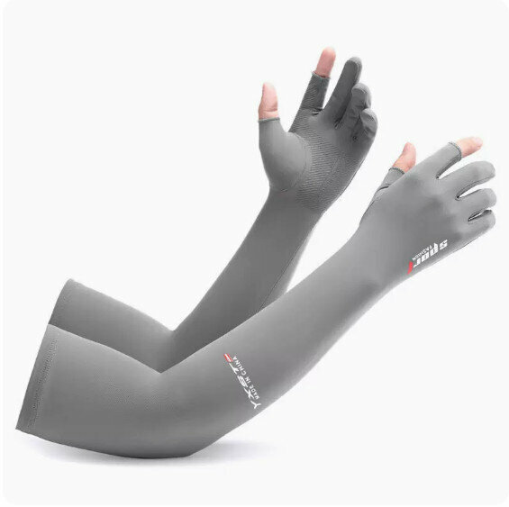 New summer ice silk sleeves (long style showing two fingers - gray) [one size fits all]