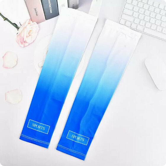 New Summer Gradient Color Ice Silk Sunscreen Sleeves (Blue) [One Size]