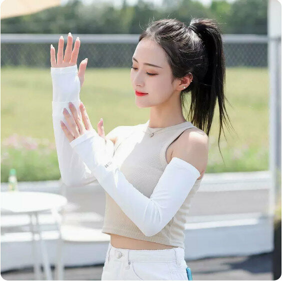 Hot Selling Summer Sunscreen Ice Silk Sleeves (White) [One Size Fits All]