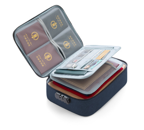 Popular ID storage bag (three layers [navy blue] with password lock-with card slot)