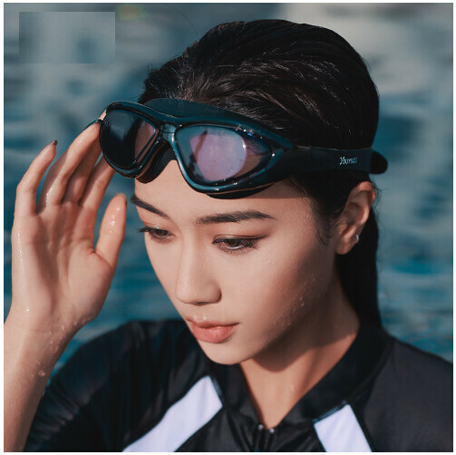 Popular waterproof and anti-fog high-definition swimming goggles (transparent black flat light (comes with waterproof earplugs))