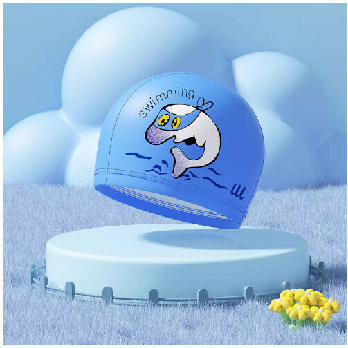 Popular children's cute silicone swimming cap (Blue Dolphin [PU Cap])