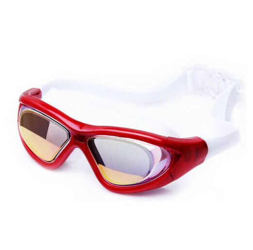 Popular waterproof and anti-fog high-definition swimming goggles (electroplated red flat light (comes with waterproof earplugs))