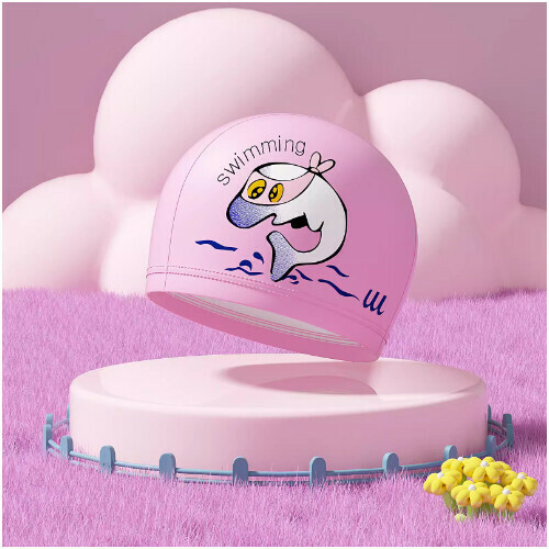 Popular children's cute silicone swimming cap (pink dolphin [PU cap])