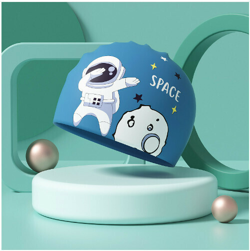 Popular children's cute silicone swimming cap (blue astronaut)