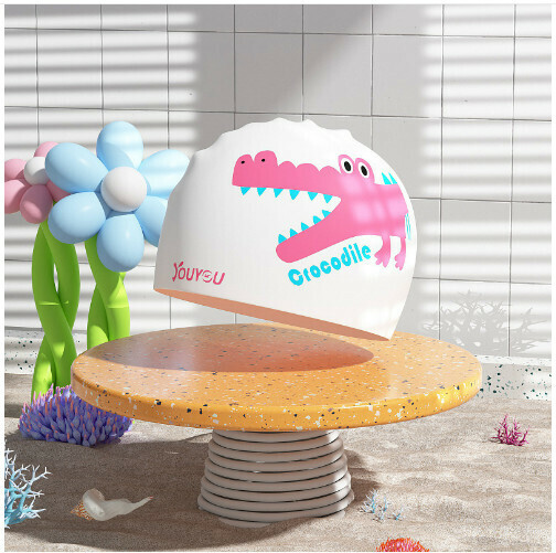 Popular children's cute silicone swimming cap (pink crocodile)
