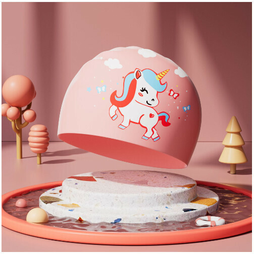 Popular children's cute silicone swimming cap (pink unicorn)