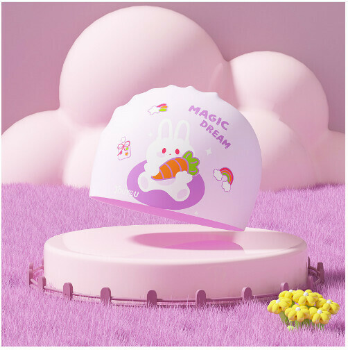 Popular children's cute silicone swimming cap (purple bunny)