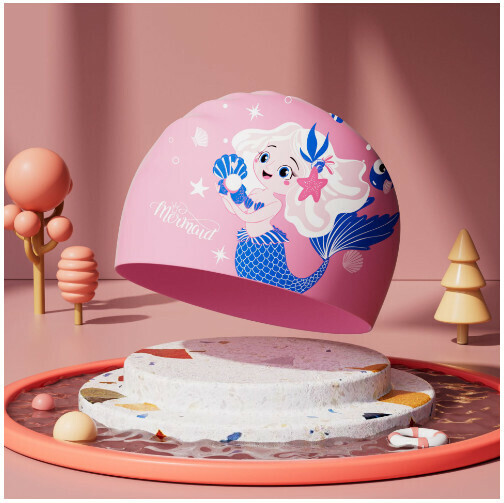 Popular children's silicone cute swimming cap (cute mermaid)