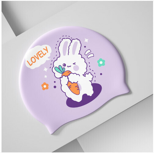 Popular children's cute silicone swimming cap (Purple Bunny)