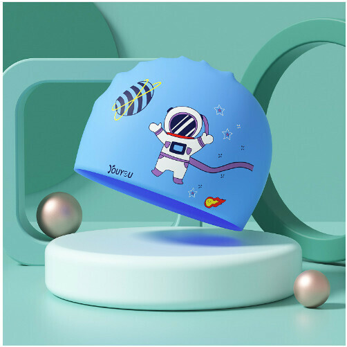 Popular children's cute silicone swimming cap (blue astronaut)
