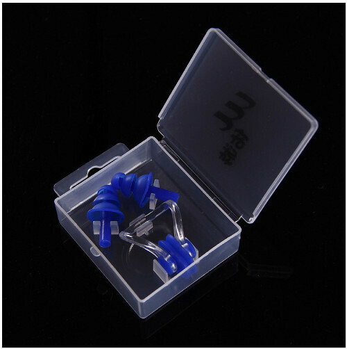 Popular children's anti-choking and water-proof earplugs and nose clip two-piece set (dark blue)