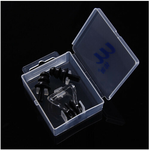 Popular children's anti-choking and water-proof earplugs and nose pince two-piece set (black)