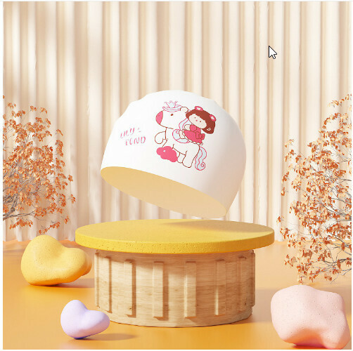 Popular children's cute silicone swimming cap (white little girl)