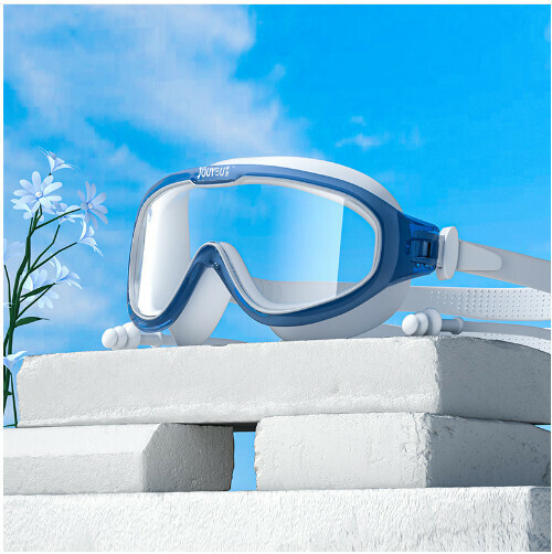 Popular swimming goggles set with earplugs (transparent frame blue (flat model) comes with waterproof earplugs) comes with waterproof earplugs)