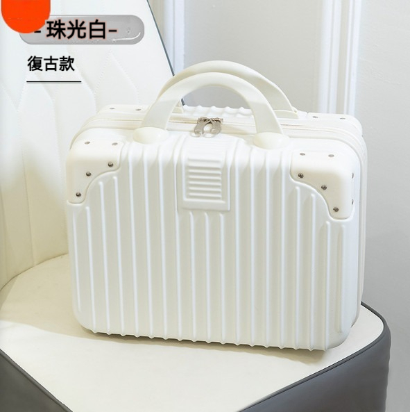 Popular small portable suitcase [14 inches] [Pearl White [Retro Style]]