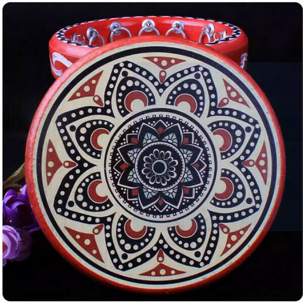 New dance performance props cowhide tambourine (style 4, diameter 15 cm)