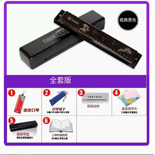 熱賣口琴（復音音階-經典黑+全套版）