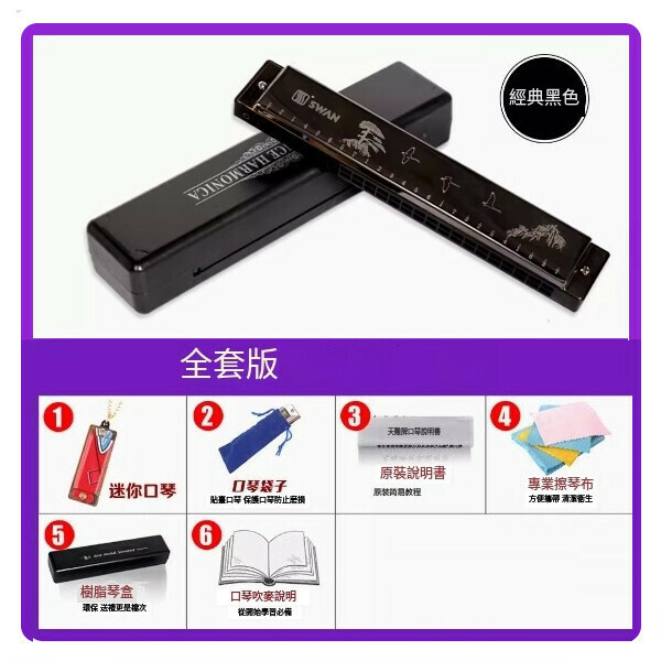 熱賣口琴（音階-經典黑+全套版）
