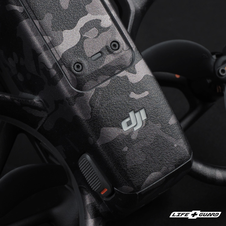 LIFE+GUARD 貼膜安裝示意，適用 DJI Avata 2