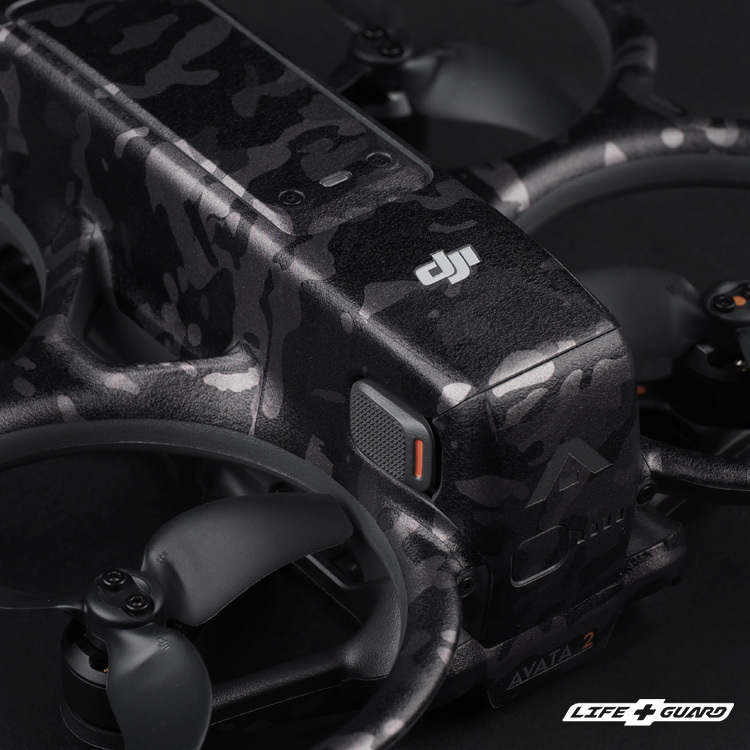 LIFE+GUARD 貼膜安裝示意，適用 DJI Avata 2