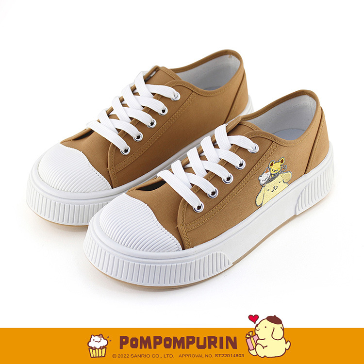 Paidal x Pompompurin 布丁狗綁帶厚底休閒鞋帆布鞋-芥末黃