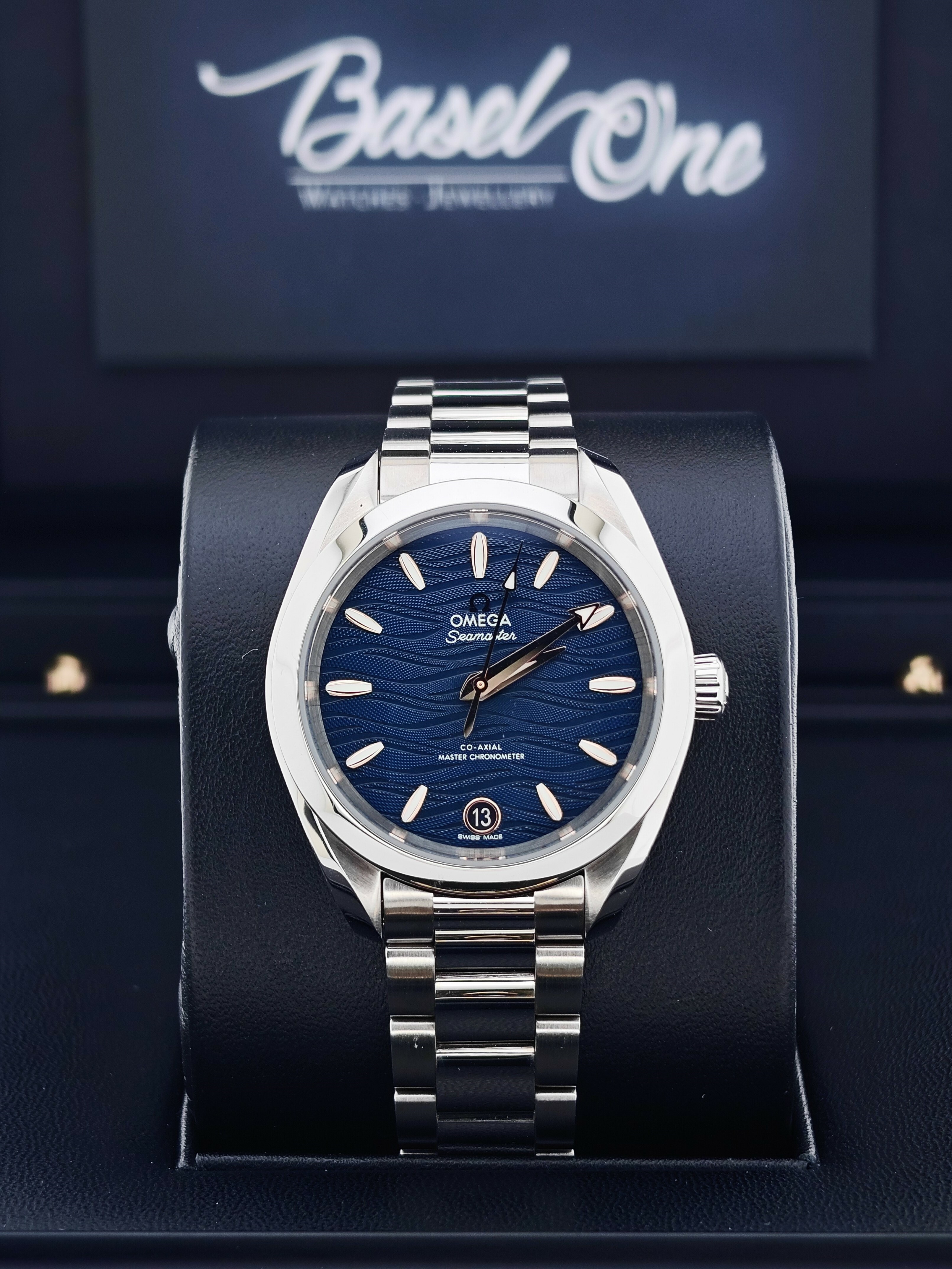 BRAND NEW OMEGA 220.10.34.20.03.001 22010342003001 SEAMASTER BLUE DIAL AQUA TERRA 150M CO‑AXIAL MASTER CHRONOMETER 34 MM