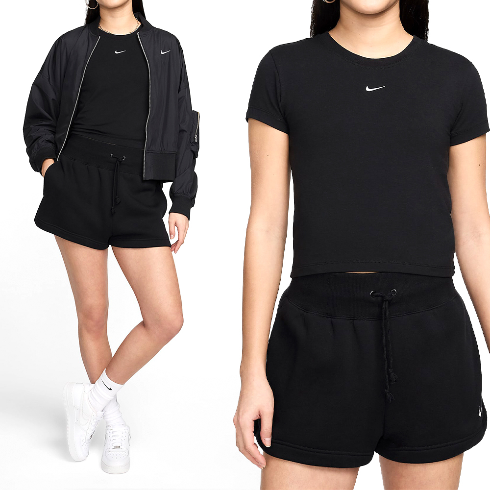 Nike AS W NSW NK CHLL KNT MD CRP 女款 黑色 休閒 短袖 上衣 FV5509-010