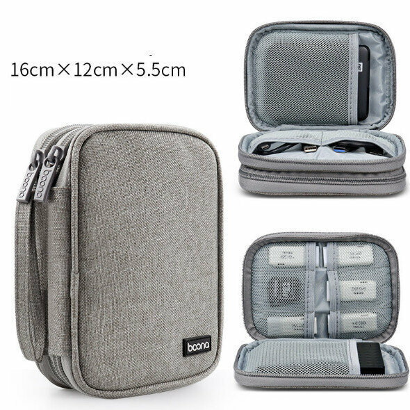 Mobile Hard Drive Bag 2.5 Inch Mobile Hard Drive Protective Case Portable Storage Hard Drive Bag Power Bank Bag (Upgraded Double-layer Hard Drive Bag Gray C003)