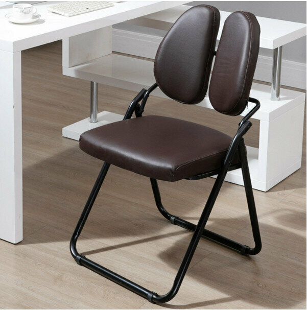 Folding chair office computer chair (brown PU)