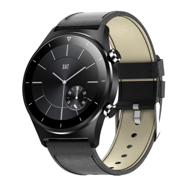 E13 Smart Band 1.28 Inch Heart Rate IP68 Waterproof Silicone Strap Bluetooth Watch (Black Leather)