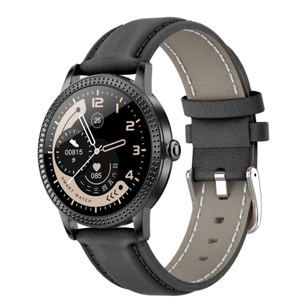 CF18P Smart Watch Heart Rate and Blood Pressure Monitoring Round Screen Smart Reminder Sports Step Counting (Black Skin)