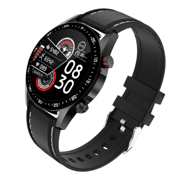 E12 Smart Call Bracelet Bluetooth Call Music Playback Watch Sports Waterproof Monitoring Bracelet (Black Leather)