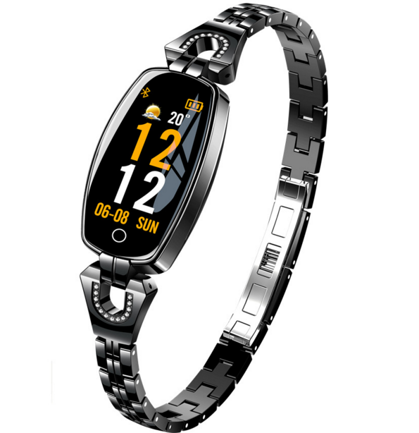 H8 Smart Band ECG HD Color Screen Weather Forecast Waterproof Heart Rate Blood Pressure Health Detection Women's Watch (Black)