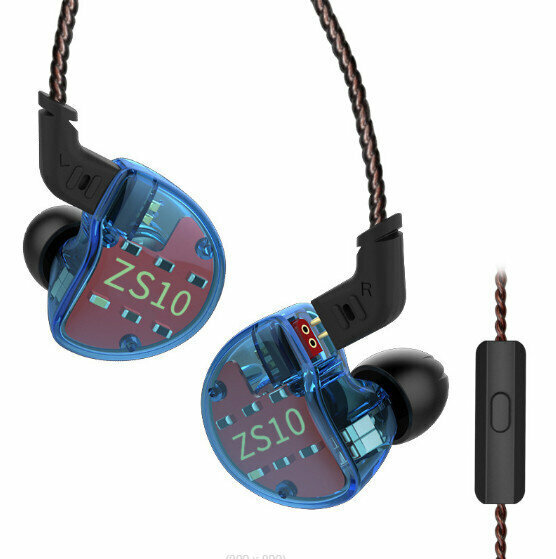 In-ear coil iron wired headphones (translucent blue-with microphone)