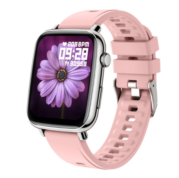 P41 Smart Watch 1.69 Inch Full Screen Custom Watch Face Instant Heart Rate Blood Pressure Oximeter Step (Pink)