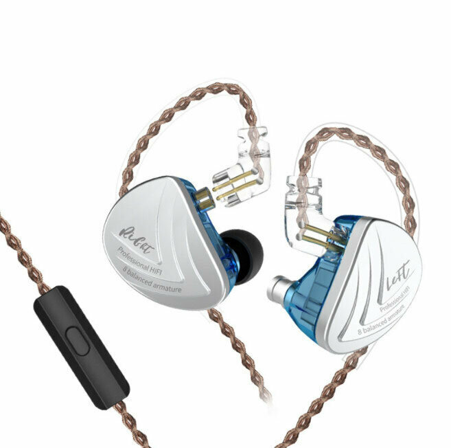 Wrap-around moving iron wired headphones (Ice Blue-with microphone)