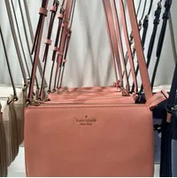 [S] KATE SPADE WKR00448 LEILA TRIPLE GUSSET CROSSBODY PEBBLED LEATHER,PEACHY ROSE, 196021465000 (SKS1174)