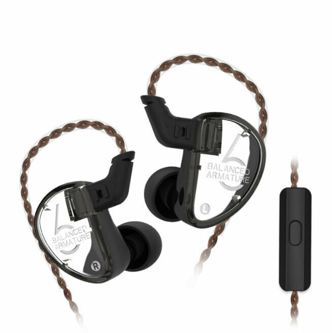 Wrap-around type moving iron wired headphones (transluminal black-with microphone)
