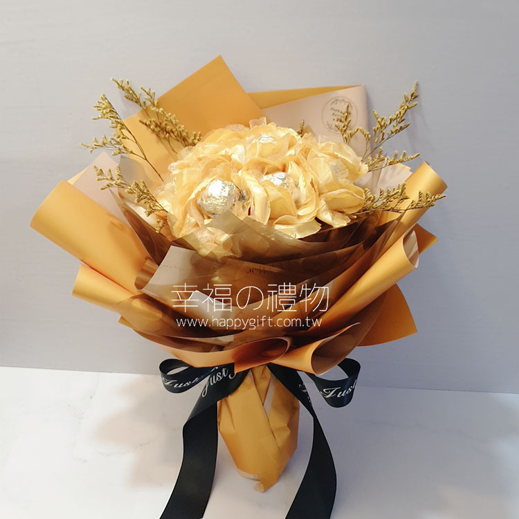 金色九朵金莎乾燥花情人草花束,Golden ferreo rocher dried flower bouquet